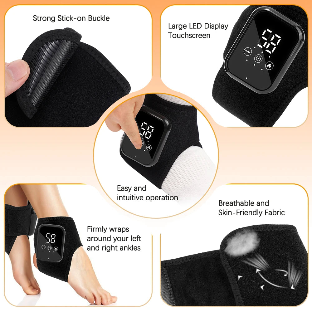 Electric Ankle Massager Foot Massager Hot Compress Vibration Massage Joint Protection Heated Brace for Plantar Fasciitis